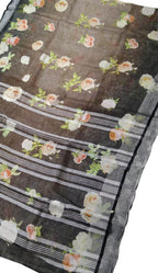 Stunning Black & Brown Floral Saree - Digital Print - Luxurion World