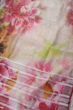 Vibrant Floral Linen Saree with Digital Print - Luxurion World