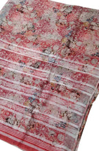 Red Linen Saree with Floral Print - Luxurion World
