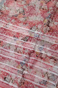 Red Linen Saree with Floral Print - Luxurion World