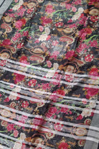 Stunning Black Floral Linen Saree - Digital Print - Luxurion World