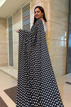 Stylish Black Digital Printed Crepe Polka Dot Saree - Luxurion World