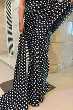 Stylish Black Digital Printed Crepe Polka Dot Saree - Luxurion World