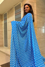 Stylish Blue Digital Printed Crepe Polka Dot Saree - Luxurion World