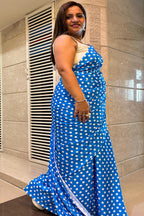 Stylish Blue Digital Printed Crepe Polka Dot Saree - Luxurion World