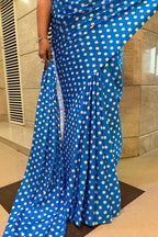 Stylish Blue Digital Printed Crepe Polka Dot Saree - Luxurion World