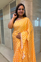 Stylish Yellow Digital Printed Crepe Polka Dot Saree - Luxurion World
