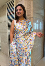 Multicolor Digital Printed Japan Satin Saree - Luxurion World