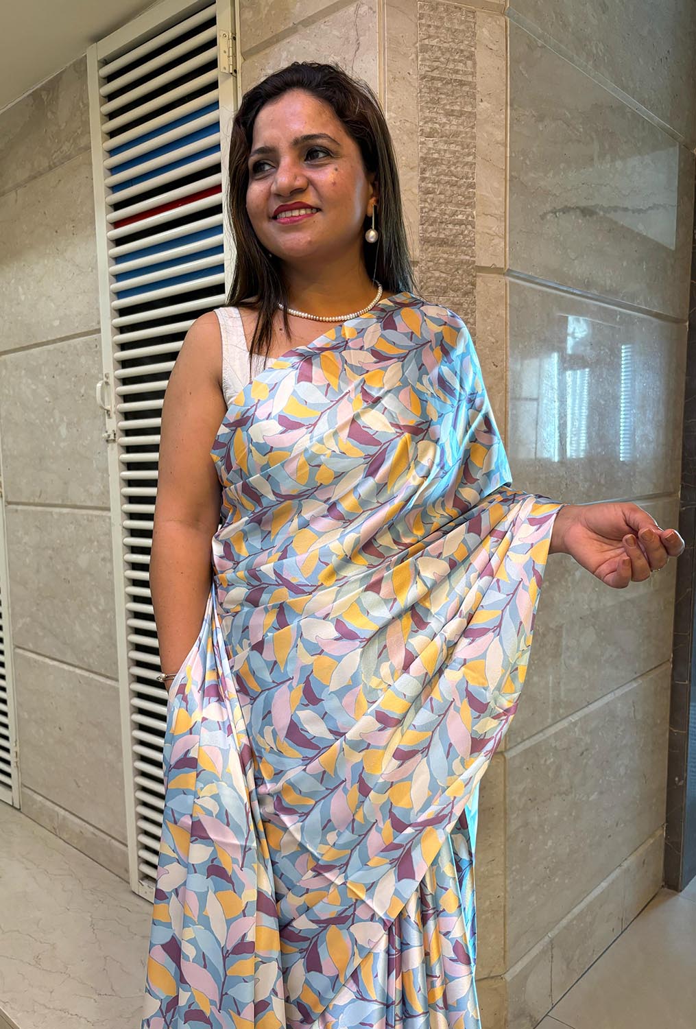 Multicolor Digital Printed Japan Satin Saree - Luxurion World