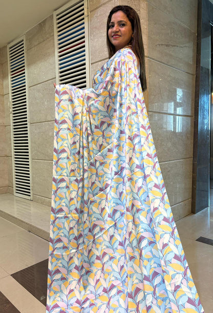 Multicolor Digital Printed Japan Satin Saree - Luxurion World