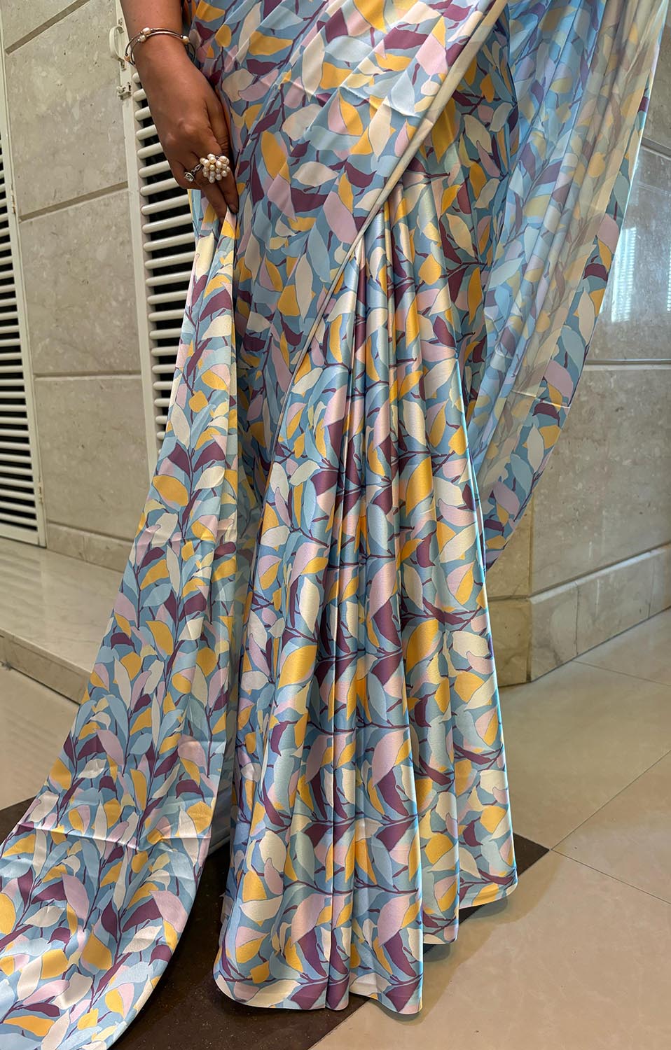 Multicolor Digital Printed Japan Satin Saree - Luxurion World