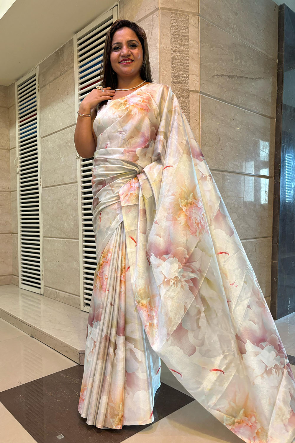Multicolor Digital Printed Chinon Saree - Luxurion World