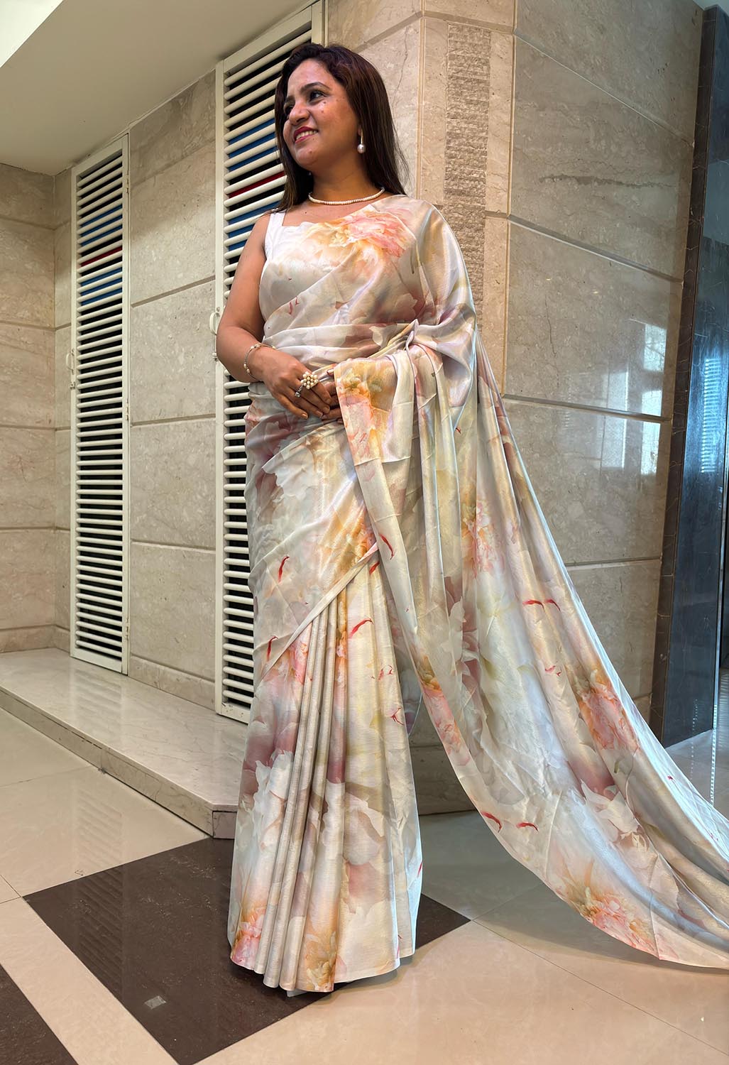 Multicolor Digital Printed Chinon Saree - Luxurion World