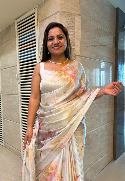 Multicolor Digital Printed Chinon Saree - Luxurion World