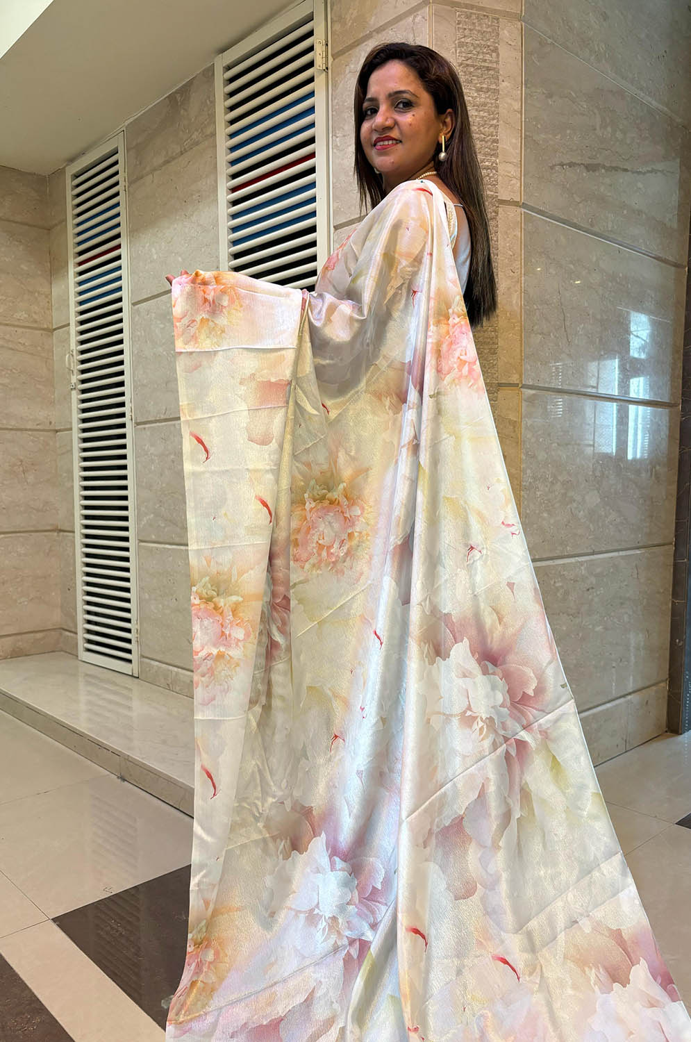 Multicolor Digital Printed Chinon Saree - Luxurion World