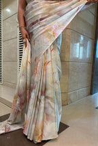 Multicolor Digital Printed Chinon Saree - Luxurion World