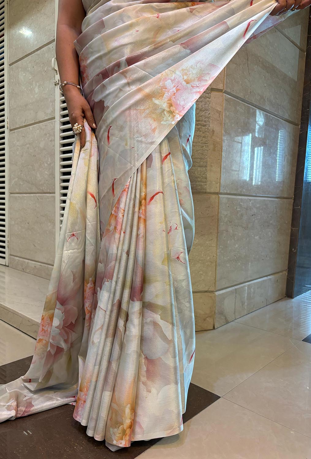 Multicolor Digital Printed Chinon Saree - Luxurion World