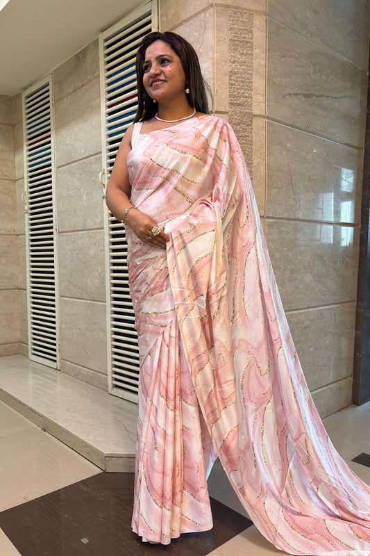 Pretty in Pink: Digital Printed Crepe Saree - Luxurion World