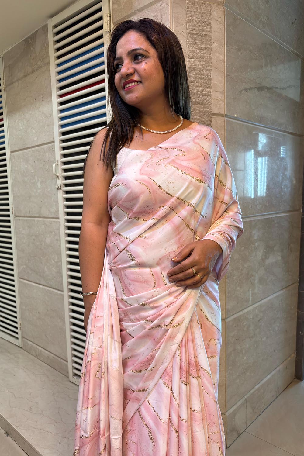Pretty in Pink: Digital Printed Crepe Saree - Luxurion World