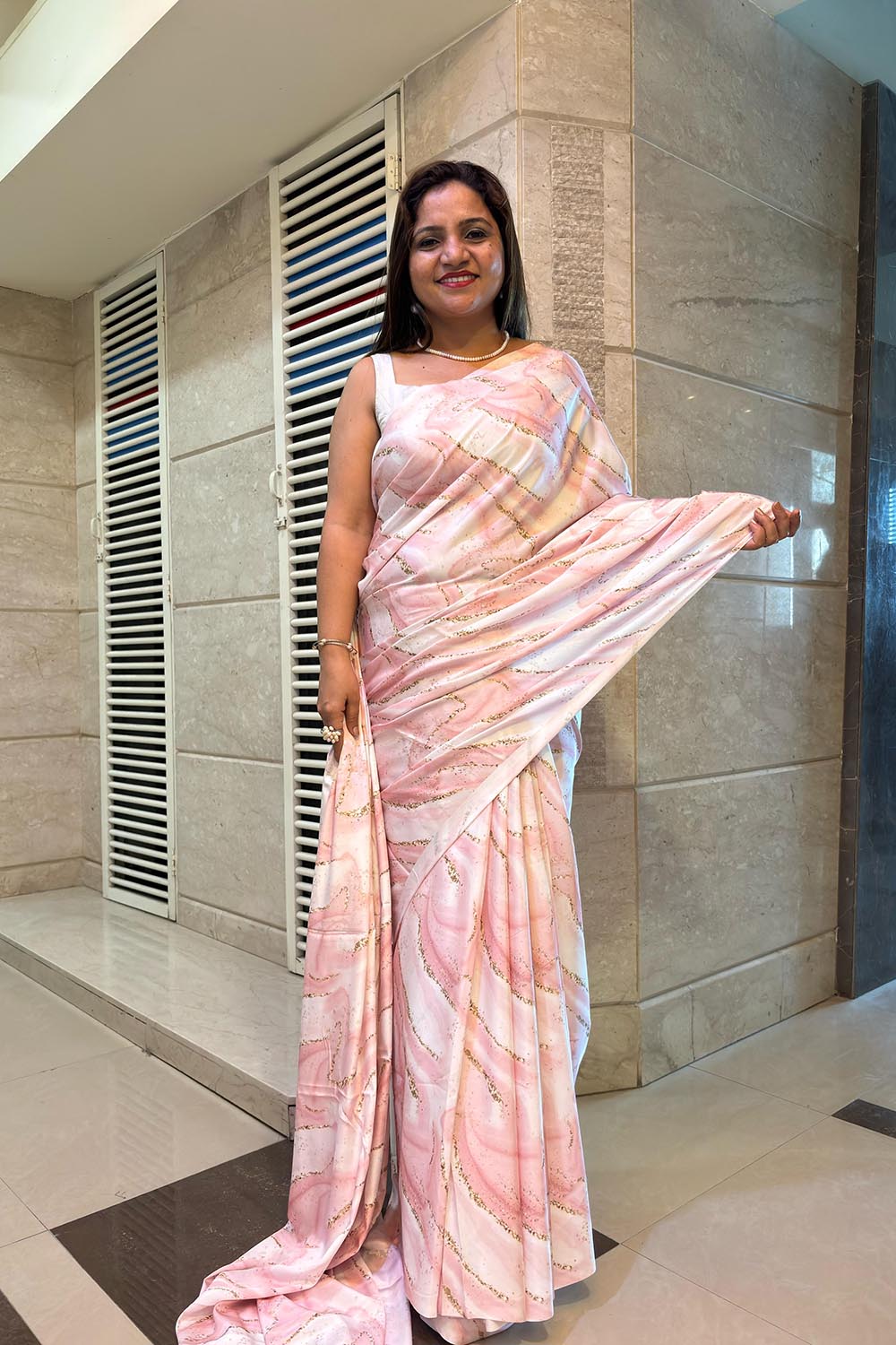 Pretty in Pink: Digital Printed Crepe Saree - Luxurion World