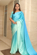 Stunning Blue Digital Printed Japan Satin Saree - Luxurion World