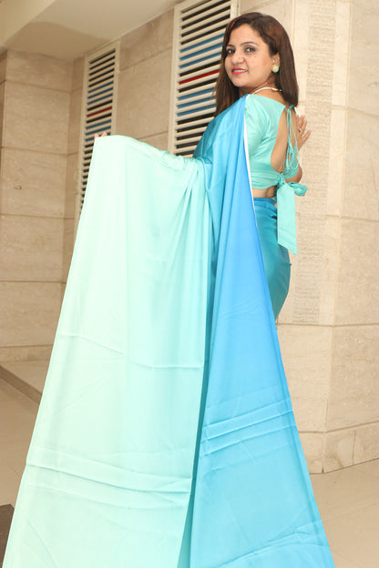 Stunning Blue Digital Printed Japan Satin Saree - Luxurion World