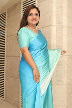 Stunning Blue Digital Printed Japan Satin Saree - Luxurion World