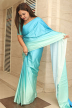 Stunning Blue Digital Printed Japan Satin Saree - Luxurion World