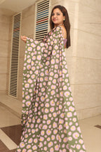 Green Digital Printed Chinon Saree - Luxurion World