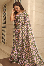 Green Digital Printed Chinon Saree - Luxurion World