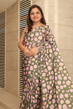Green Digital Printed Chinon Saree - Luxurion World