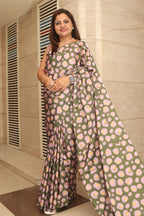 Green Digital Printed Chinon Saree - Luxurion World