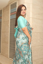 Beautiful Blue Digital Printed Crepe Saree - Luxurion World