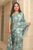 Beautiful Blue Digital Printed Crepe Saree - Luxurion World