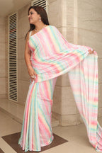 Multicolor Digital Printed Crepe Saree - Luxurion World