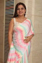 Multicolor Digital Printed Crepe Saree - Luxurion World