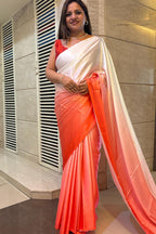 Pink And Pastel Digital Printed Japan Satin Saree - Luxurion World