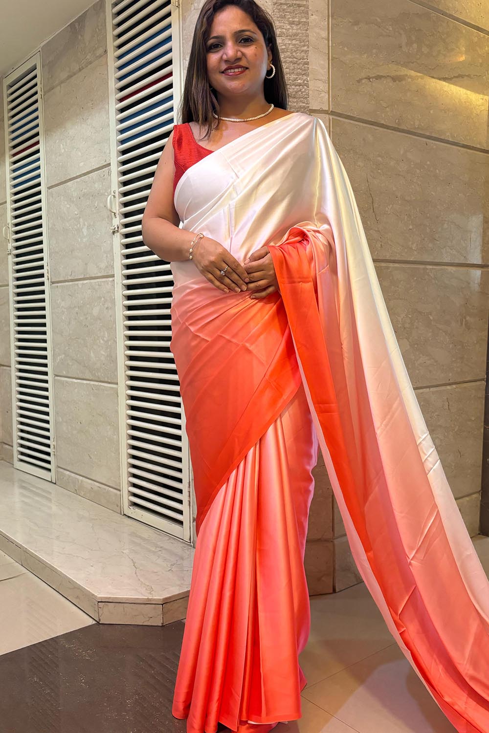 Pink And Pastel Digital Printed Japan Satin Saree - Luxurion World