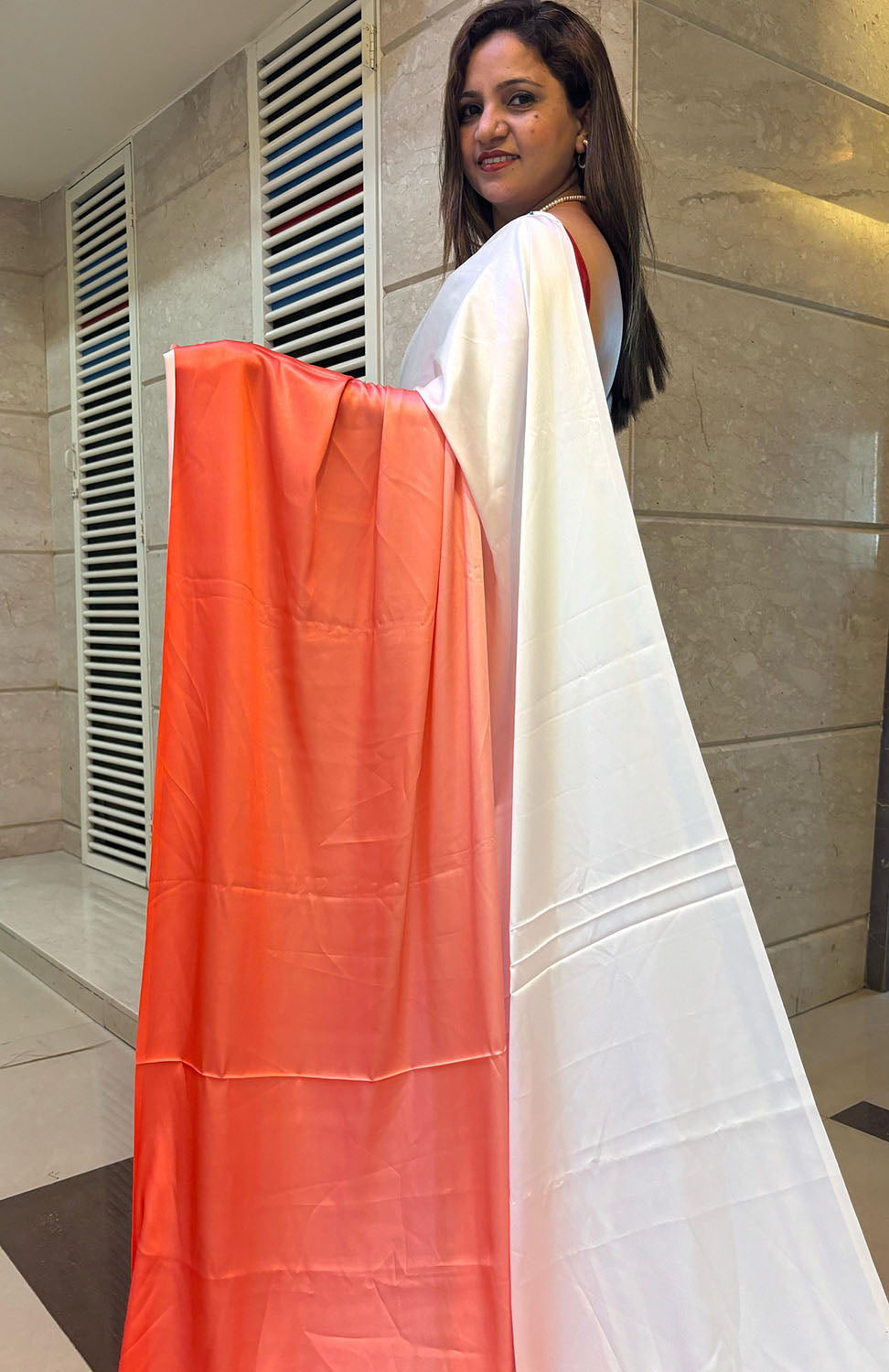 Pink And Pastel Digital Printed Japan Satin Saree - Luxurion World