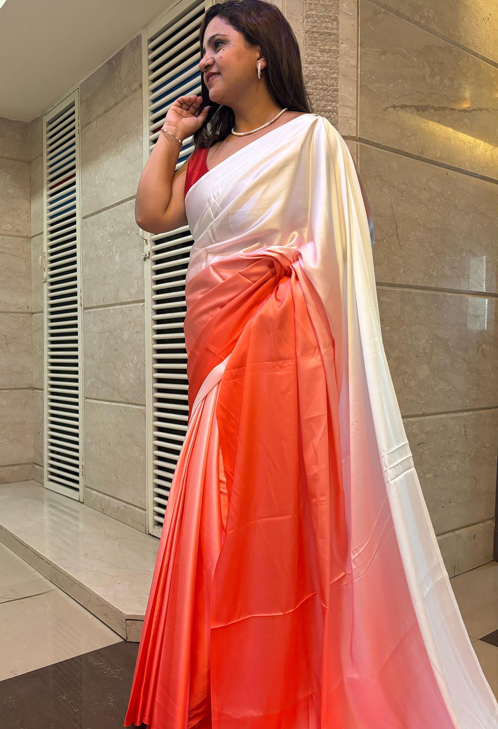 Pink And Pastel Digital Printed Japan Satin Saree - Luxurion World