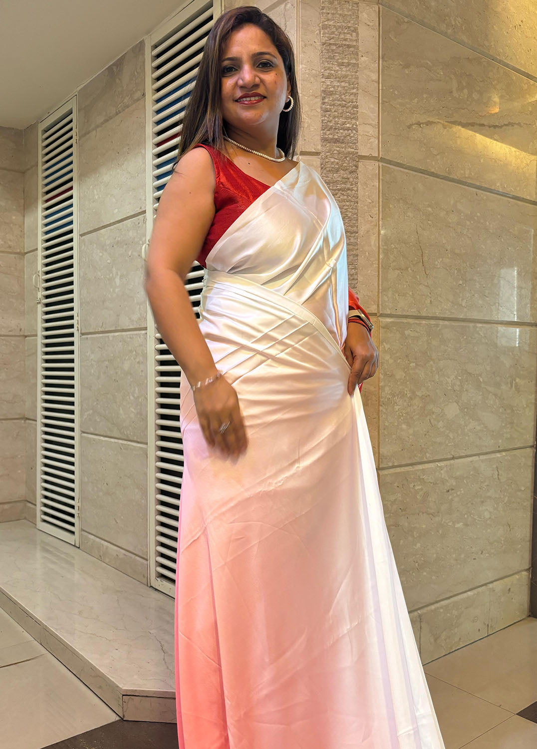 Pink And Pastel Digital Printed Japan Satin Saree - Luxurion World