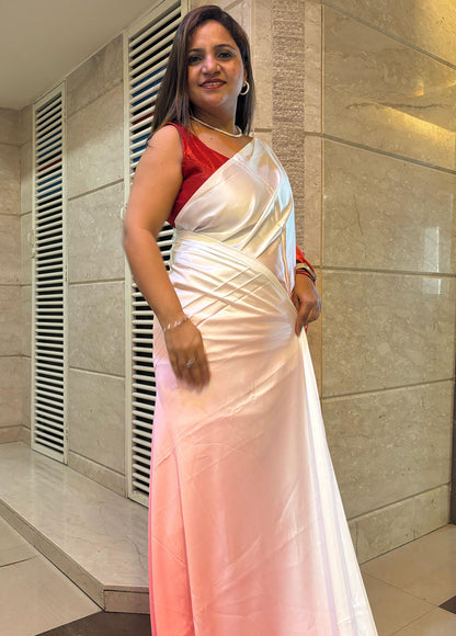 Pink And Pastel Digital Printed Japan Satin Saree - Luxurion World