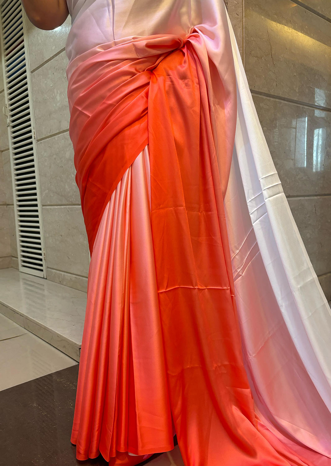 Pink And Pastel Digital Printed Japan Satin Saree - Luxurion World