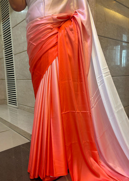 Pink And Pastel Digital Printed Japan Satin Saree - Luxurion World