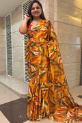 Multicolor Digital Printed Chinon Saree - Luxurion World