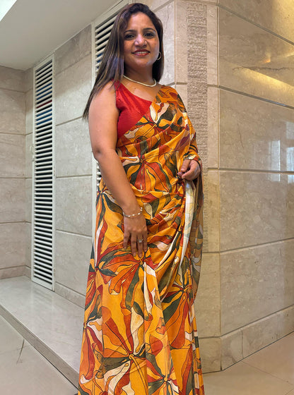 Multicolor Digital Printed Chinon Saree - Luxurion World