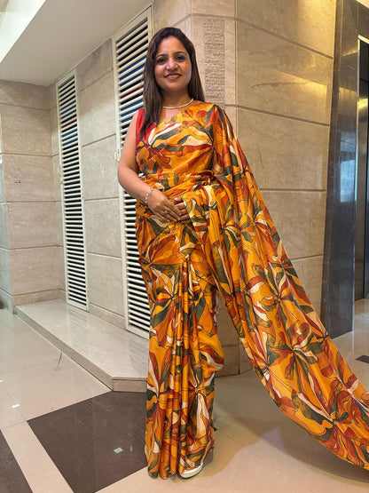 Multicolor Digital Printed Chinon Saree - Luxurion World