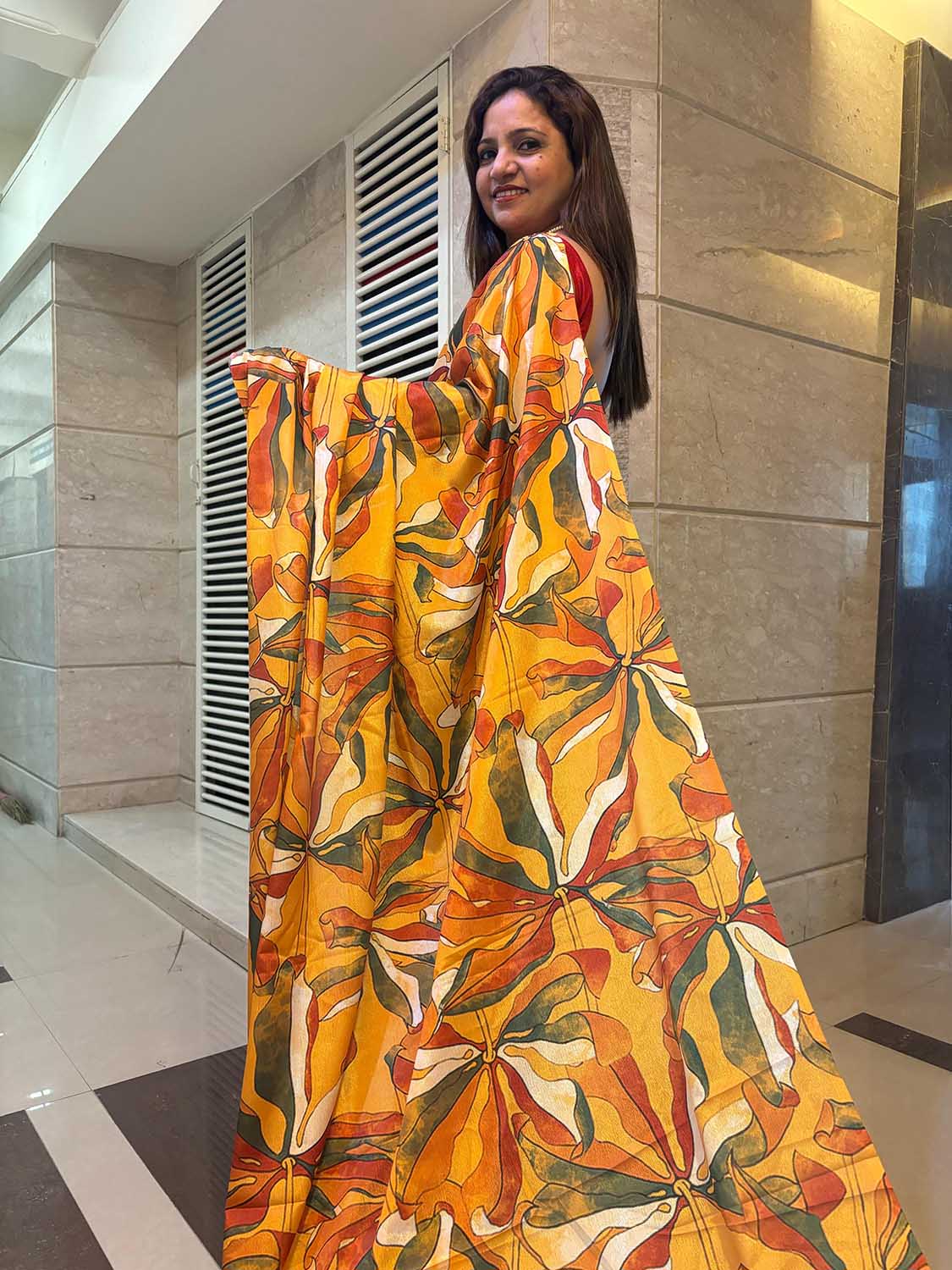 Multicolor Digital Printed Chinon Saree - Luxurion World