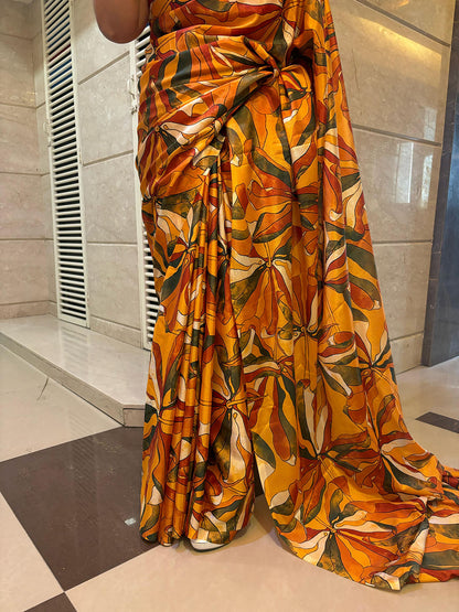 Multicolor Digital Printed Chinon Saree - Luxurion World