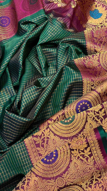 Green Gadwal Handloom Pure Silk Saree - Luxurion World